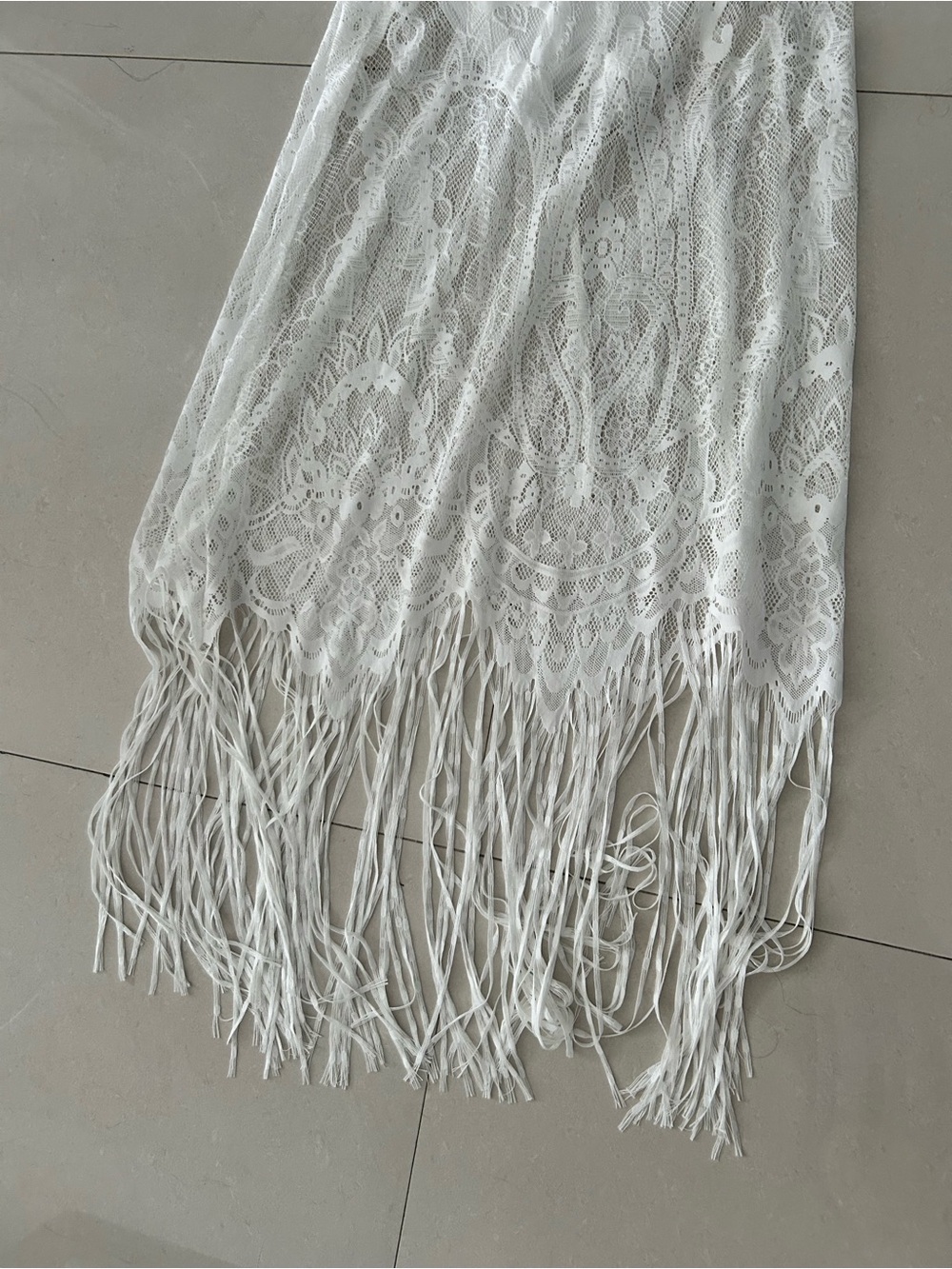 White Lace Cutout Fringe Midi Dress New without tags - Picture 7 of 9